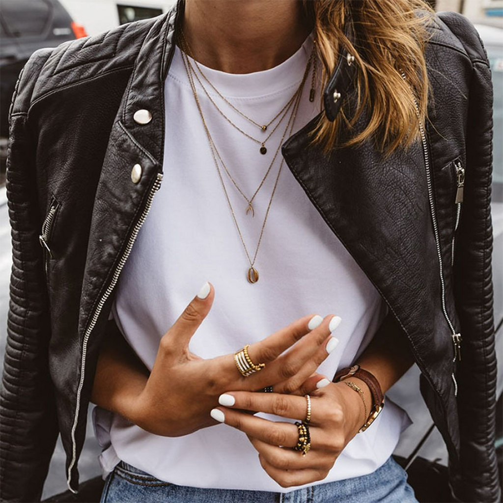 Damen Leder Bikerjacke | Gerippte Ärmel
